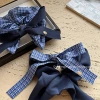 New high-intelligence style ~ Blue retro checkered square scarf large intestine hair tie, fashionable denim webbing bow hair tie Application Scenario